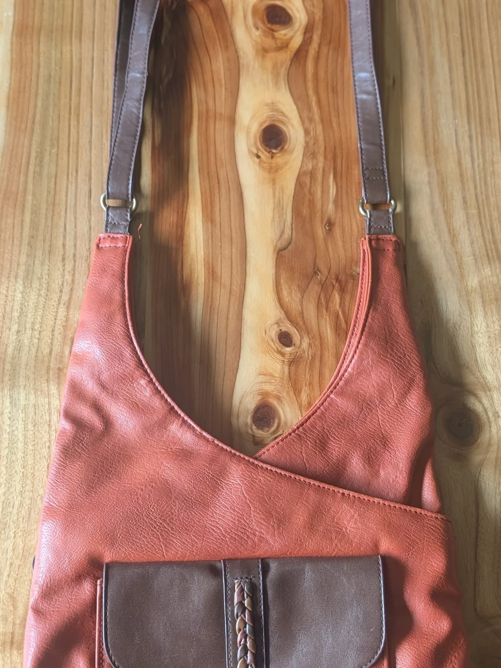 Bueno Two-Tone Orange and Brown Faux-Leather Crossbody